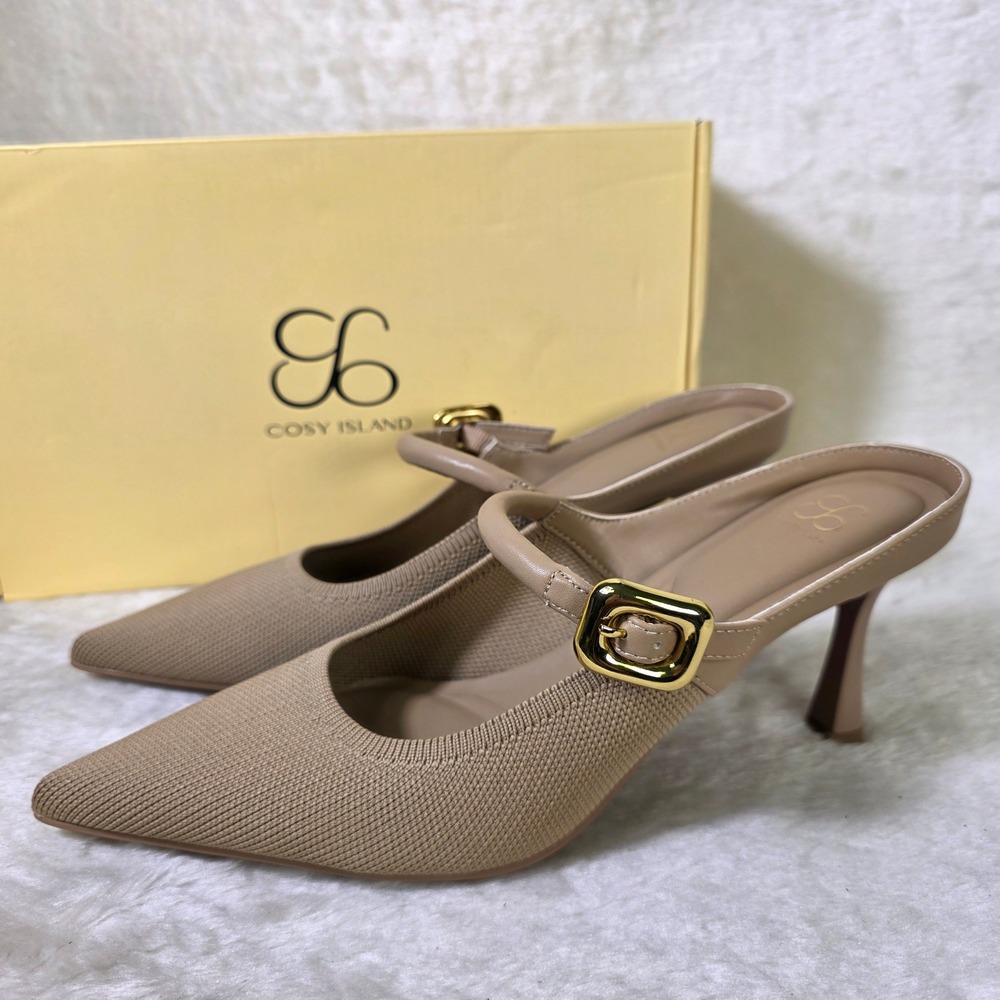Cosy Island GraceLithe Pointed Toe Heeled Mule Pumps Tan Womens Size 8 NEW